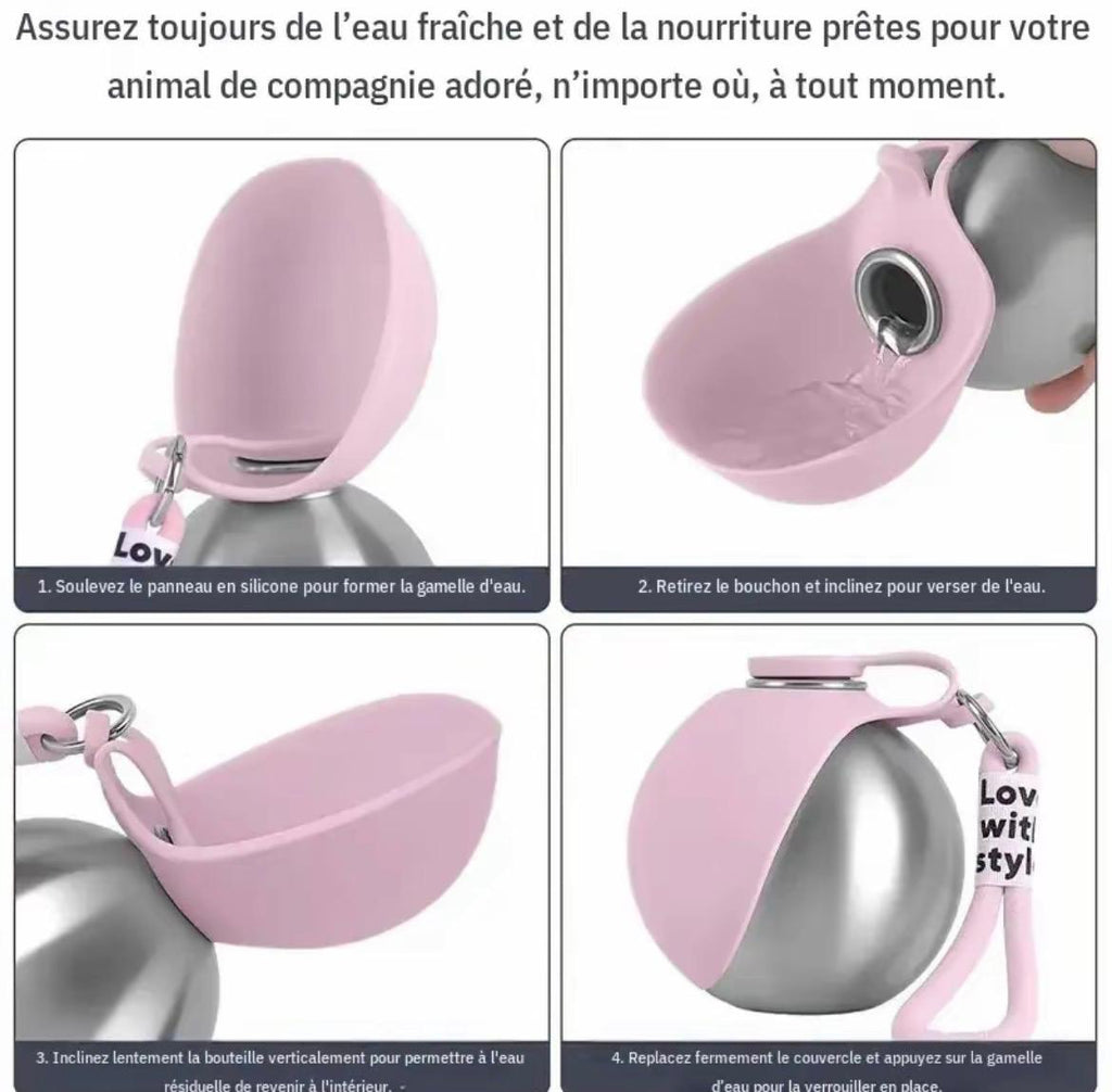 Gourde nomade Olva rose vue dessus acier inoxydable